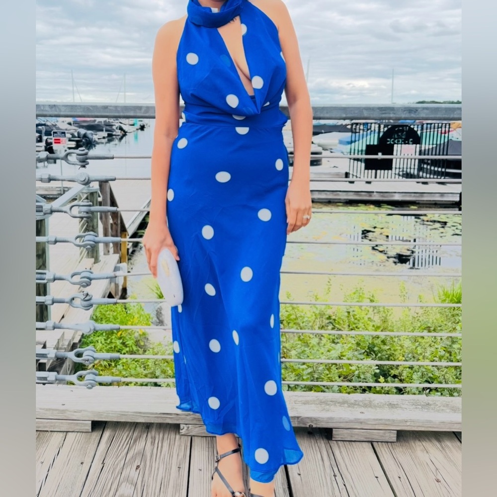 Zara Elegant Blue Polka Dot Dress - Picture 4 of 4